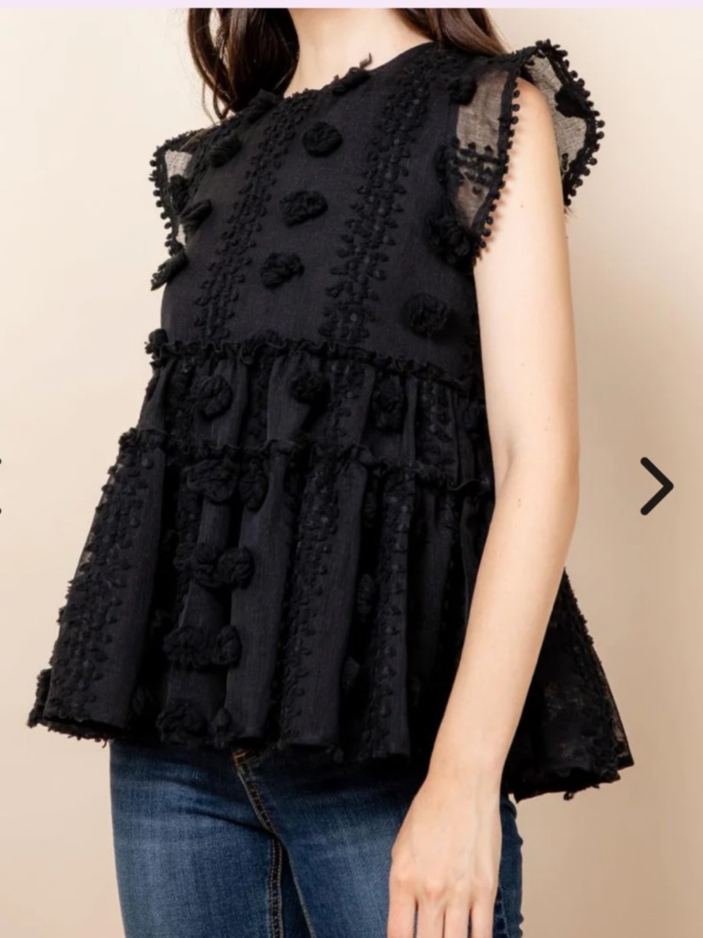 THML Black Textured Ruffle Cap Sleeve Blouse